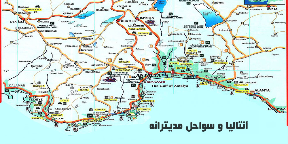 نقشه فارسی سواحل مدیترانه